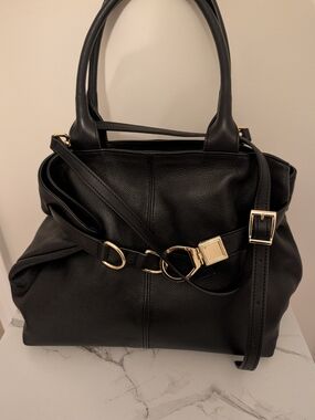 Classic Black Leather Tote with Gold Hardware